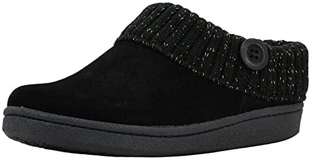 Suede Leather Knitted Collar Clog Plush Faux Fur Lining Slippers Black Gold (Black Gold, 6)